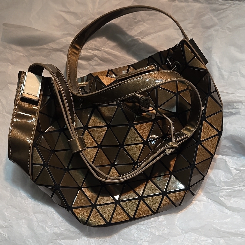 Issey Miyake Geometric Patterned Brown Bucket Bag - image 8